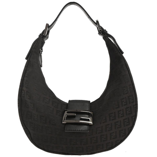 Fendi Black Canvas Zucchino Half Moon Handbag