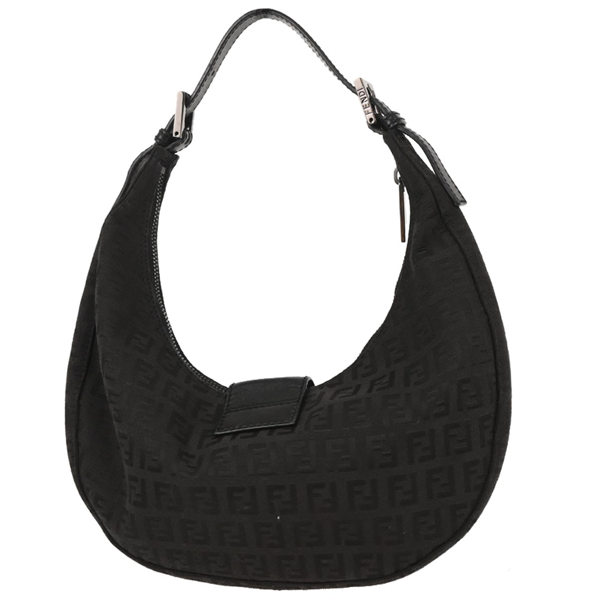 Fendi Black Canvas Zucchino Half Moon Handbag