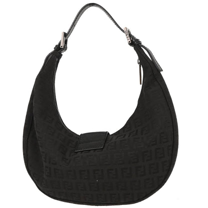 Fendi Black Canvas Zucchino Half Moon Handbag