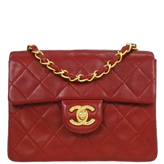Chanel 1996-1997 Red Lambskin Mini Classic Square Flap Bag