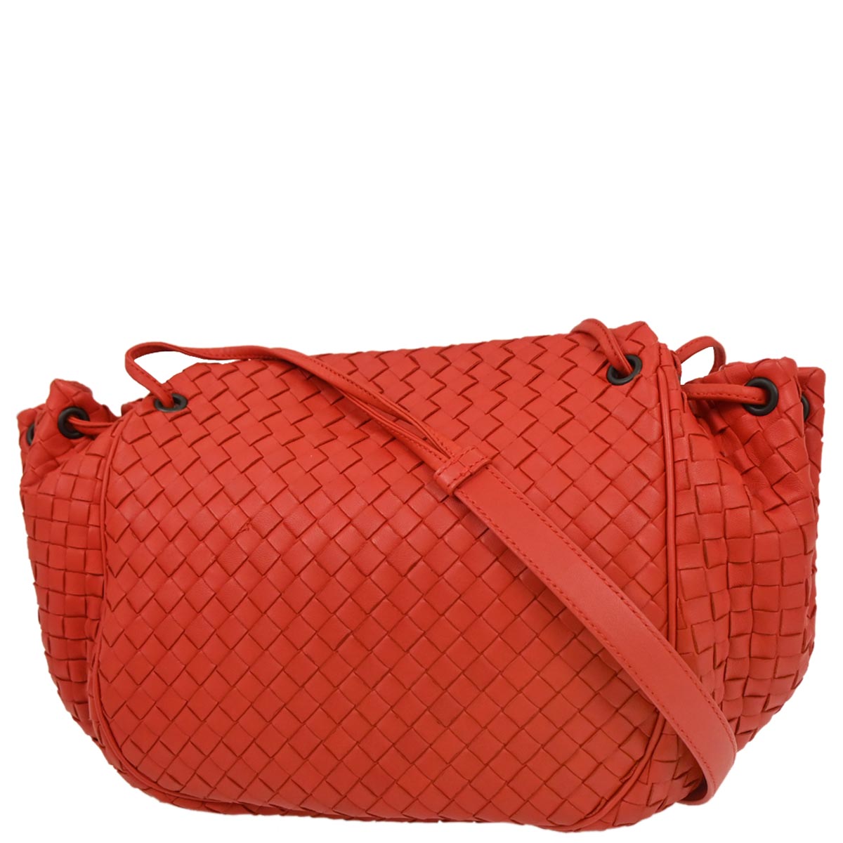 Bottega Veneta Red Lambskin Intrecciato Shoulder Bag