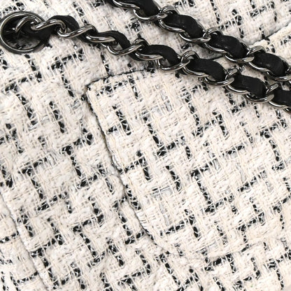 Chanel 2010-2011 White Tweed Garden Party 2.55 Medium Classic Double Flap Bag