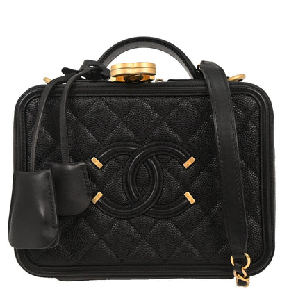 Chanel 2017-2018 Black Caviar CC Filigree 2way Vanity Shoulder Handbag