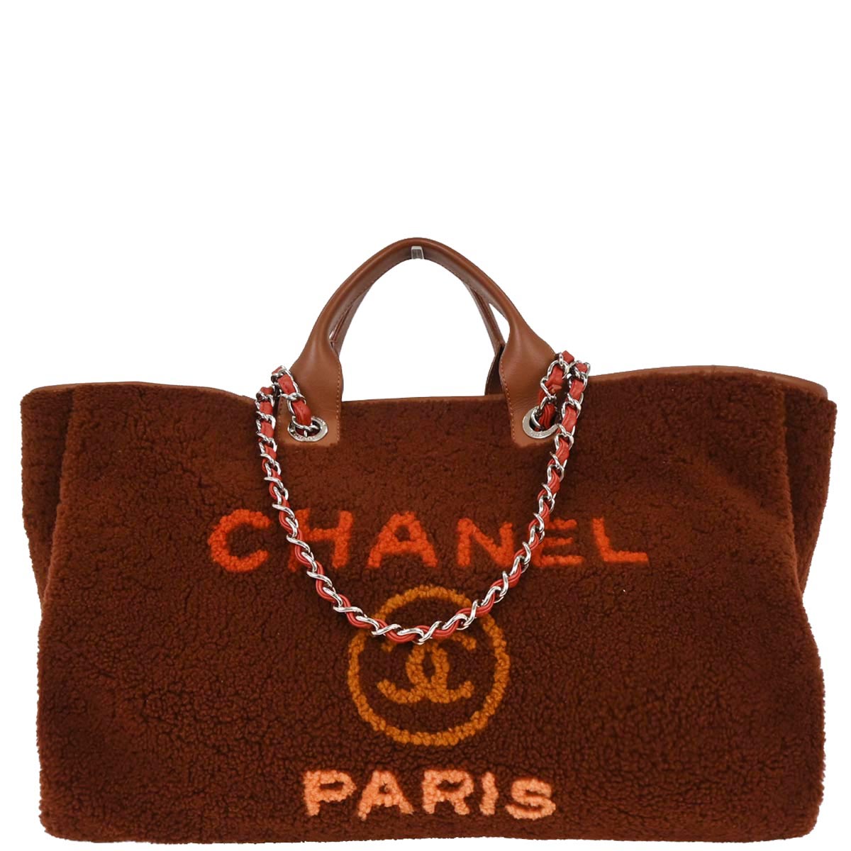 Chanel 2018-2019 Brown Lambskin Shearling Large Deauville Tote Bag