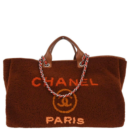Chanel 2018-2019 Brown Lambskin Shearling Large Deauville Tote Bag