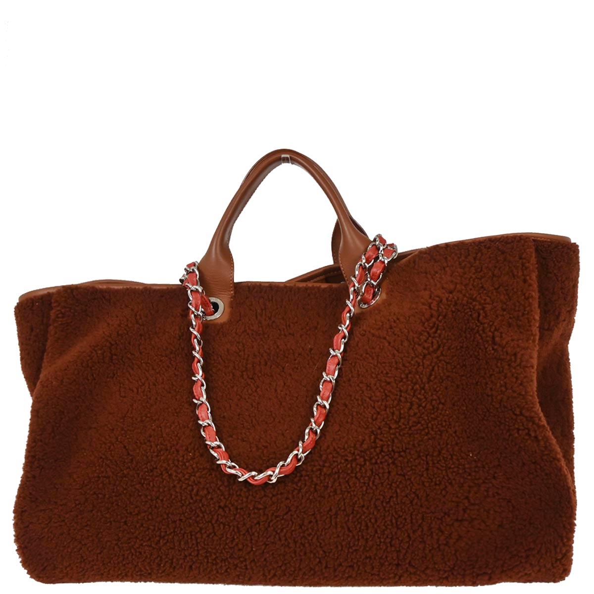 Chanel 2018-2019 Brown Lambskin Shearling Large Deauville Tote Bag