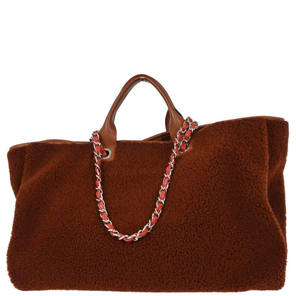 Chanel 2018-2019 Brown Lambskin Shearling Large Deauville Tote Bag