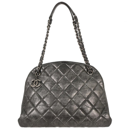 Chanel 2012 Gray Calfskin Large Mademoiselle Bowling Bag