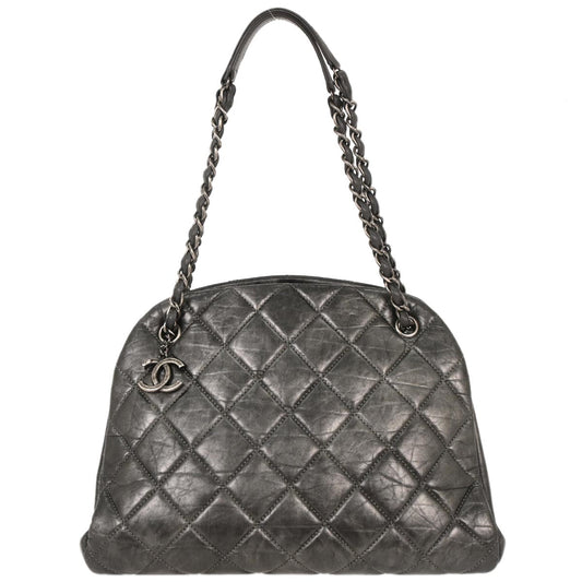 Chanel 2012 Gray Calfskin Large Mademoiselle Bowling Bag
