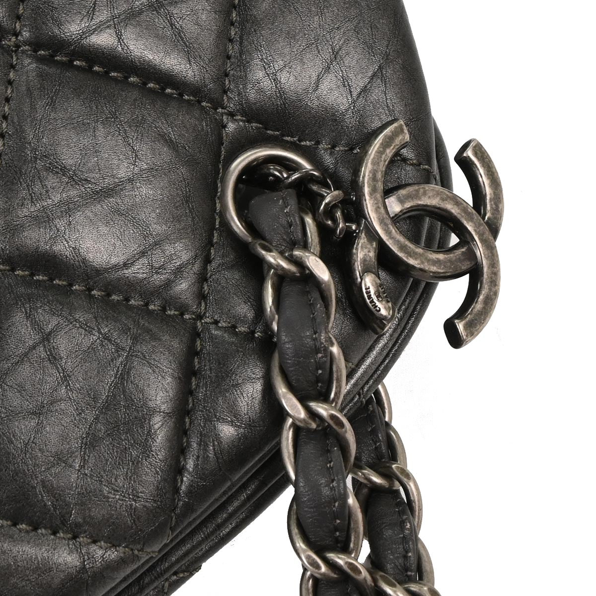 Chanel 2012 Gray Calfskin Large Mademoiselle Bowling Bag