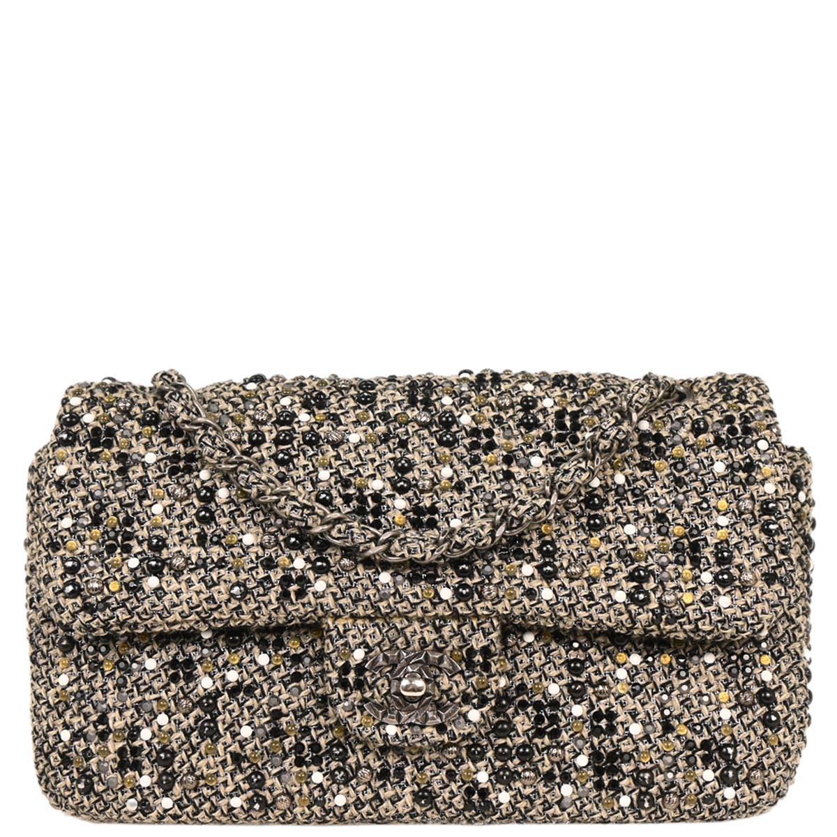 Chanel 2012-2013 Black Tweed Beaded Shoulder Bag