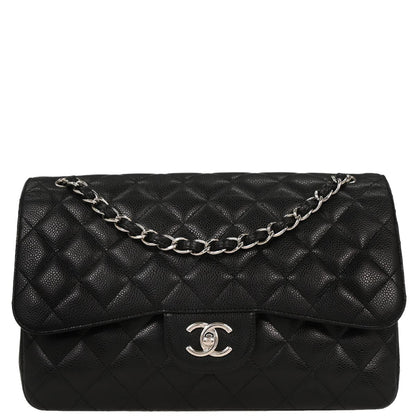Chanel 2013-2014 Black Caviar Jumbo Classic Double Flap Shoulder Bag