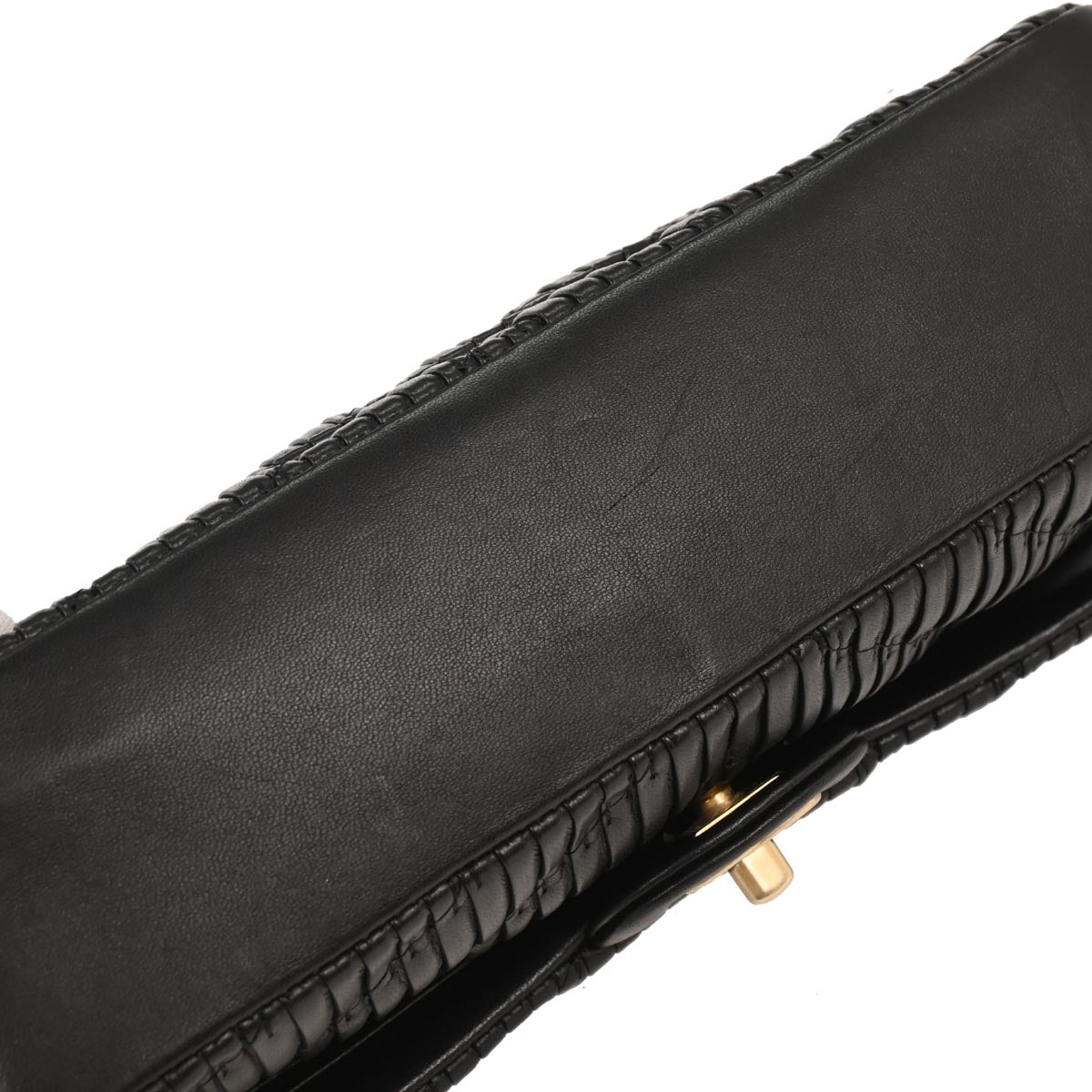 Chanel 2018 Black Calfskin Chevron Coco Pleats Medium Classic Double Flap Bag