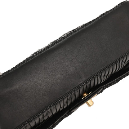 Chanel 2018 Black Calfskin Chevron Coco Pleats Medium Classic Double Flap Bag