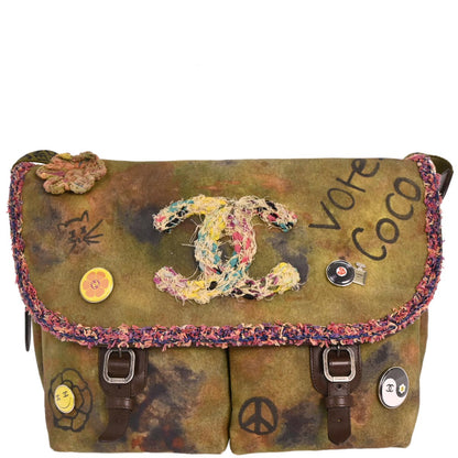Chanel 2014-2015 Khaki On The Pavements Graffiti Messenger Bag
