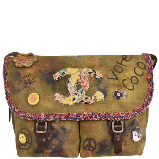 Chanel 2014-2015 Khaki On The Pavements Graffiti Messenger Bag