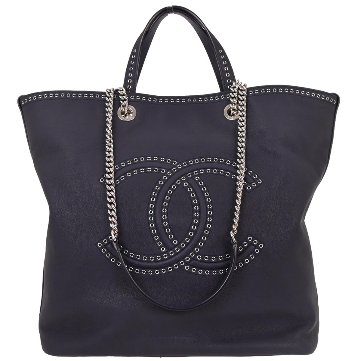 Chanel 2019 Navy Caviar Coco Eyelets Large Shopping Tote Bag
