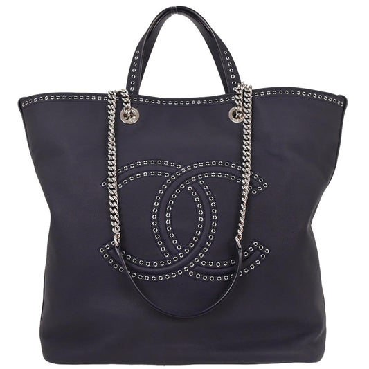 Chanel 2019 Navy Caviar Coco Eyelets Large Shopping Tote Bag