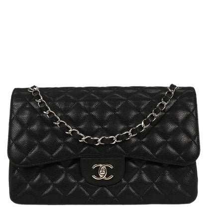 Chanel 2011 Black Caviar Jumbo Classic Double Flap Shoulder Bag
