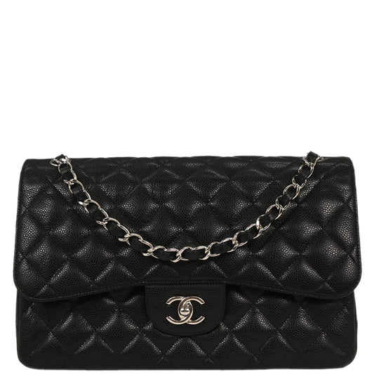 Chanel 2011 Black Caviar Jumbo Classic Double Flap Shoulder Bag