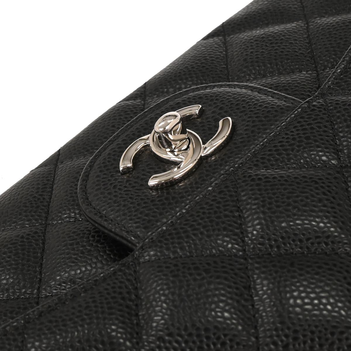 Chanel 2014 Black Caviar Jumbo Classic Double Flap Shoulder Bag