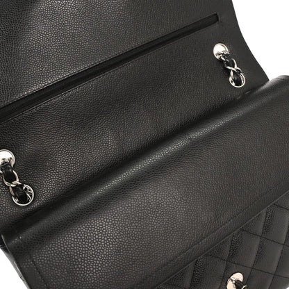 Chanel 2014 Black Caviar Jumbo Classic Double Flap Shoulder Bag