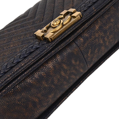 Boy Chanel 2018 Navy Gold Caviar Chevron Medium Shoulder Bag