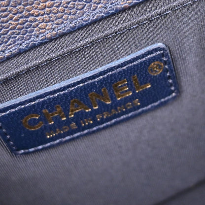 Boy Chanel 2018 Navy Gold Caviar Chevron Medium Shoulder Bag