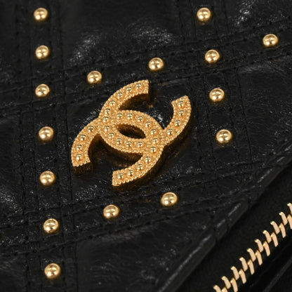 Chanel 2018-2019 Black Lambskin Studded WOC Wallet on Chain Shoulder Bag