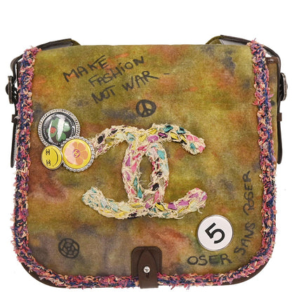 Chanel 2014-2015 Khaki Canvas Graffiti On The Pavement Shoulder Bag