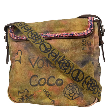 Chanel 2014-2015 Khaki Canvas Graffiti On The Pavement Shoulder Bag