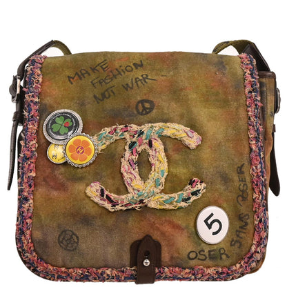 Chanel 2014-2015 Khaki Canvas Graffiti On The Pavements Shoulder Bag