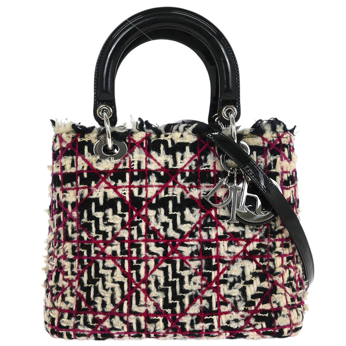 Christian Dior Purple Tweed Medium Lady Dior Cannage 2way Shoulder Handbag