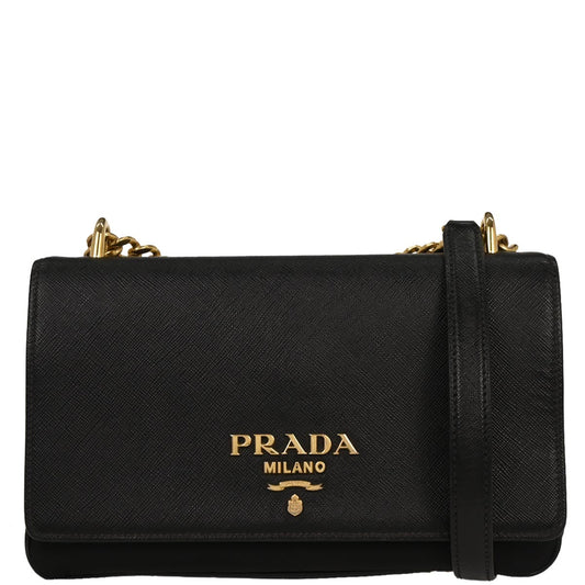Prada Black Leather Chain Shoulder Bag