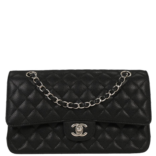 Chanel 2019 Black Caviar Medium Classic Double Flap Shoulder Bag 155715