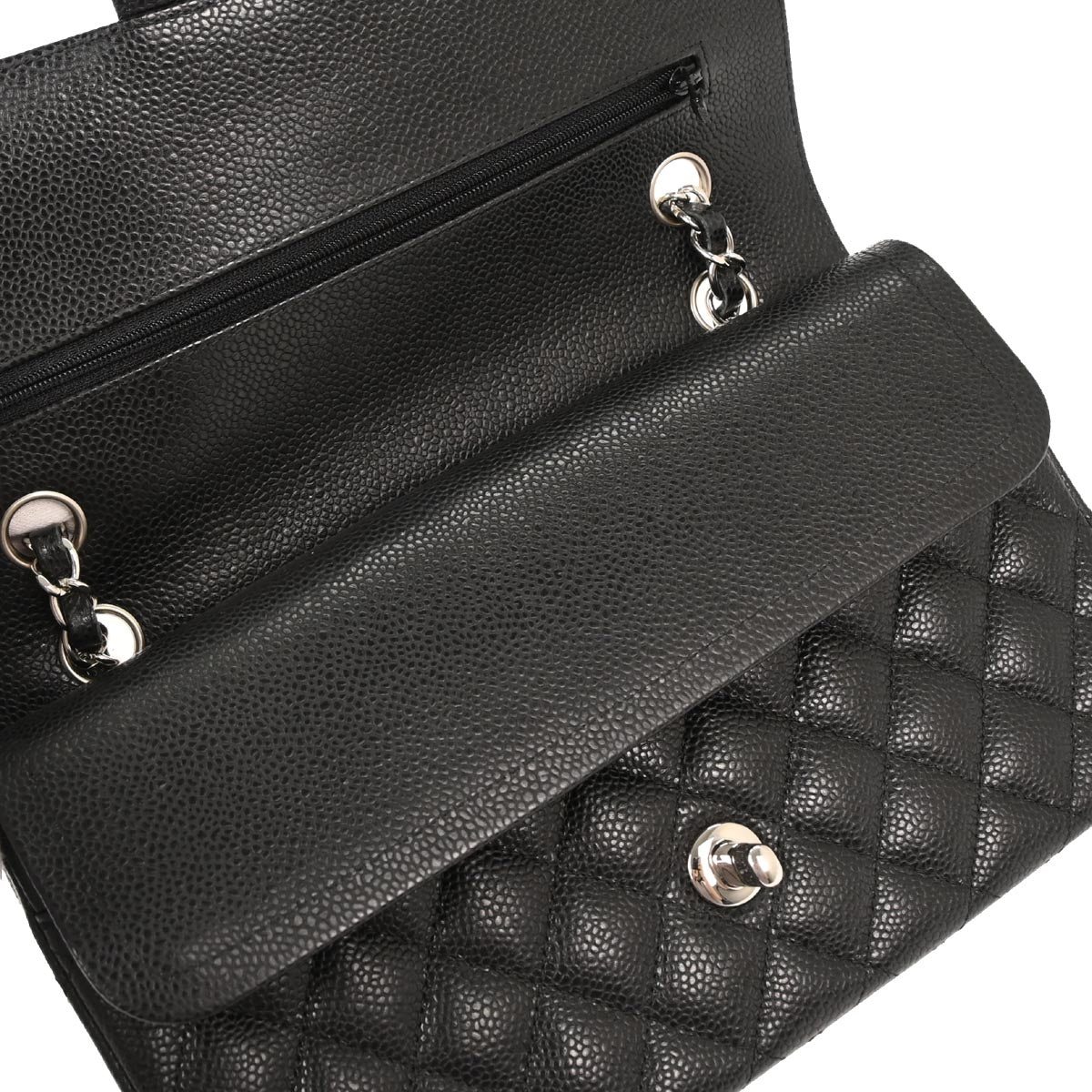 Chanel 2019 Black Caviar Medium Classic Double Flap Shoulder Bag 155715