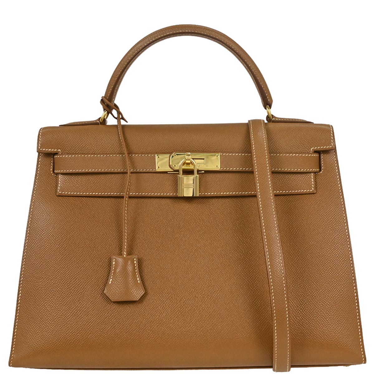 Hermes Gold Courchevel Kelly 32 Sellier 2way Shoulder Handbag