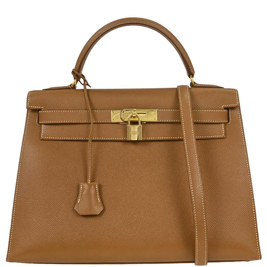 Hermes Gold Courchevel Kelly 32 Sellier 2way Shoulder Handbag