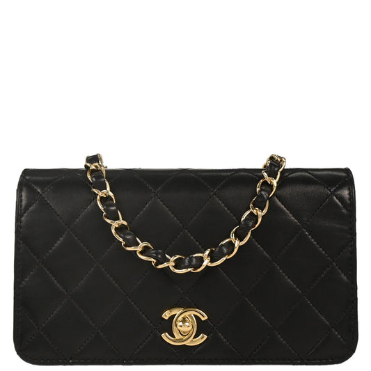Chanel 2006-2008 Black Lambskin Turnlock Mini Full Flap Shoulder Bag