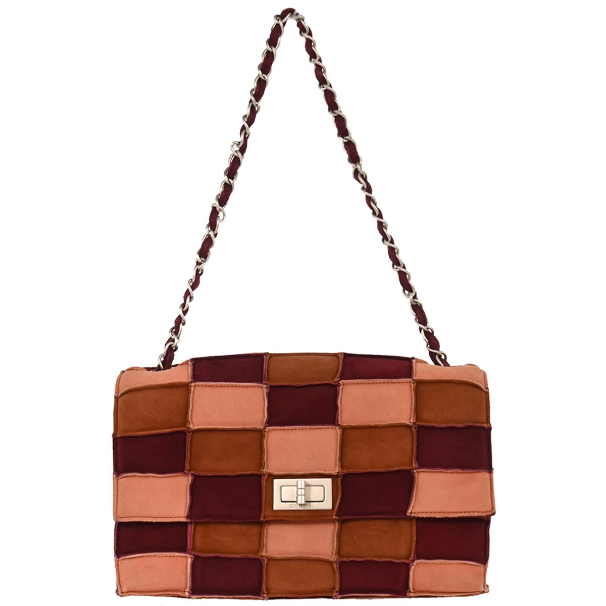 Chanel Pink Suede Mademoiselle Lock Choco Bar Patchwork Handbag