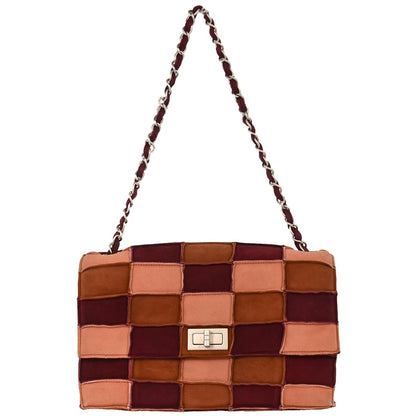 Chanel Pink Suede Mademoiselle Lock Choco Bar Patchwork Handbag