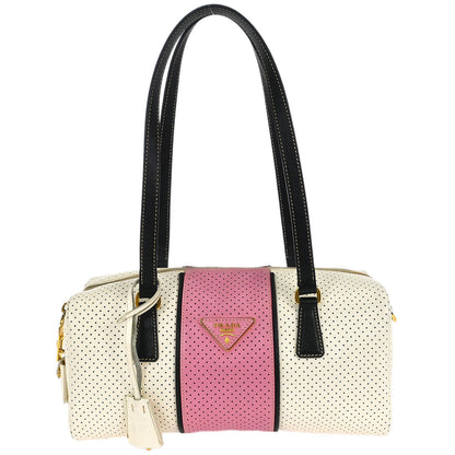 Prada White Pink Perforated Shoulder Bag