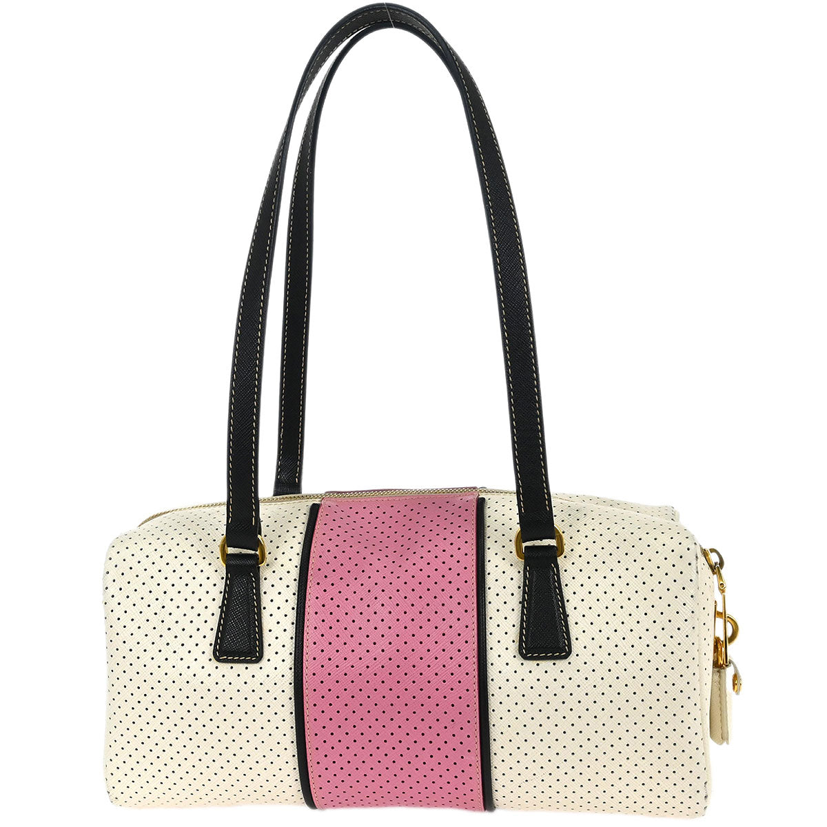 Prada White Pink Perforated Shoulder Bag