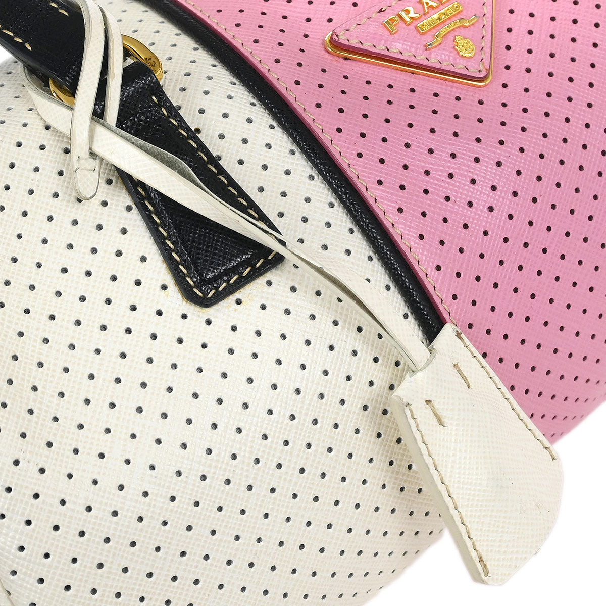 Prada White Pink Perforated Shoulder Bag