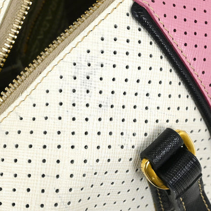 Prada White Pink Perforated Shoulder Bag
