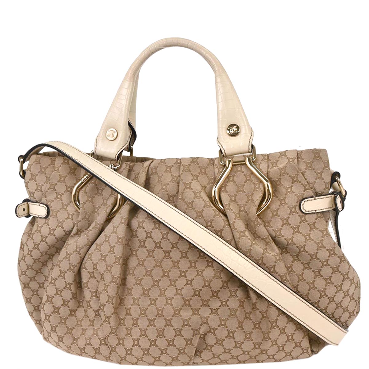 Celine * Beige Canvas Macadam 2way Shoulder Tote Handbag