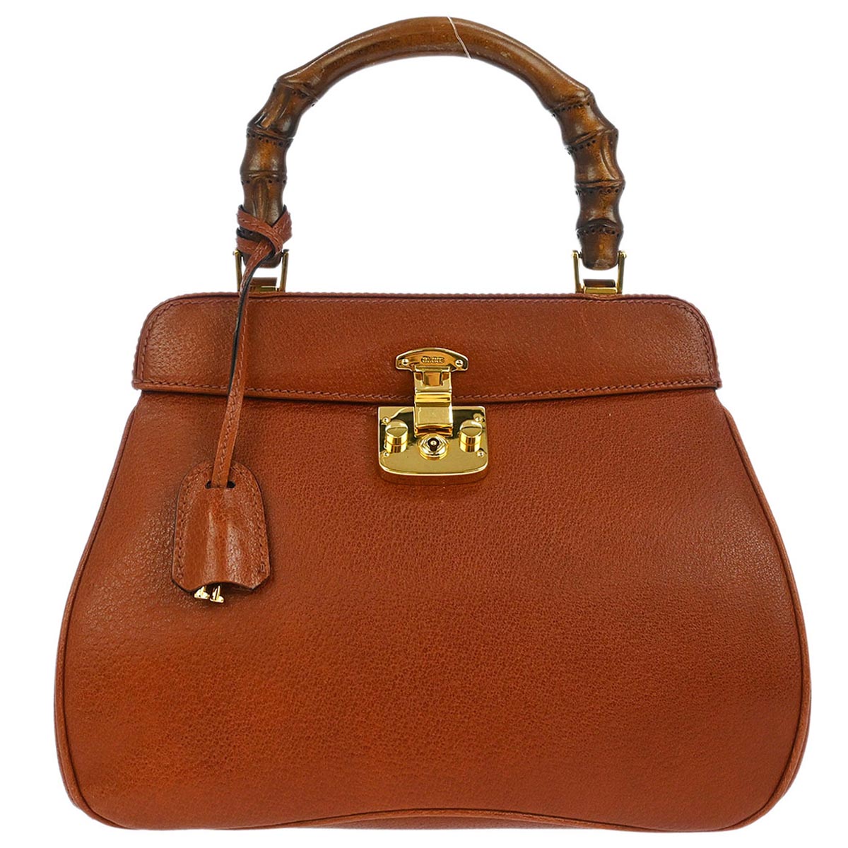 Gucci Brown Pigskin Lady Lock Bamboo Handbag