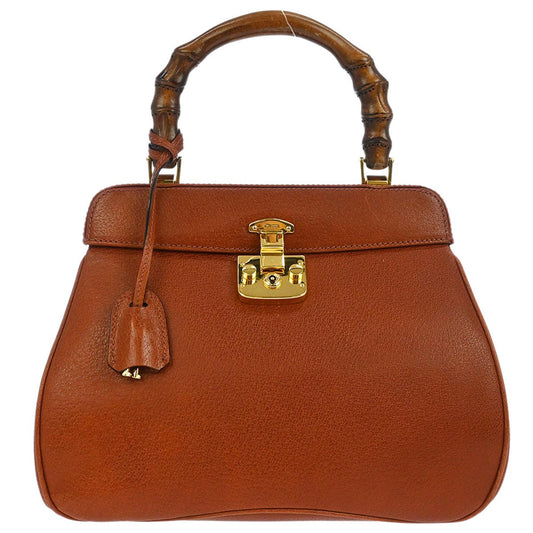 Gucci Brown Pigskin Lady Lock Bamboo Handbag