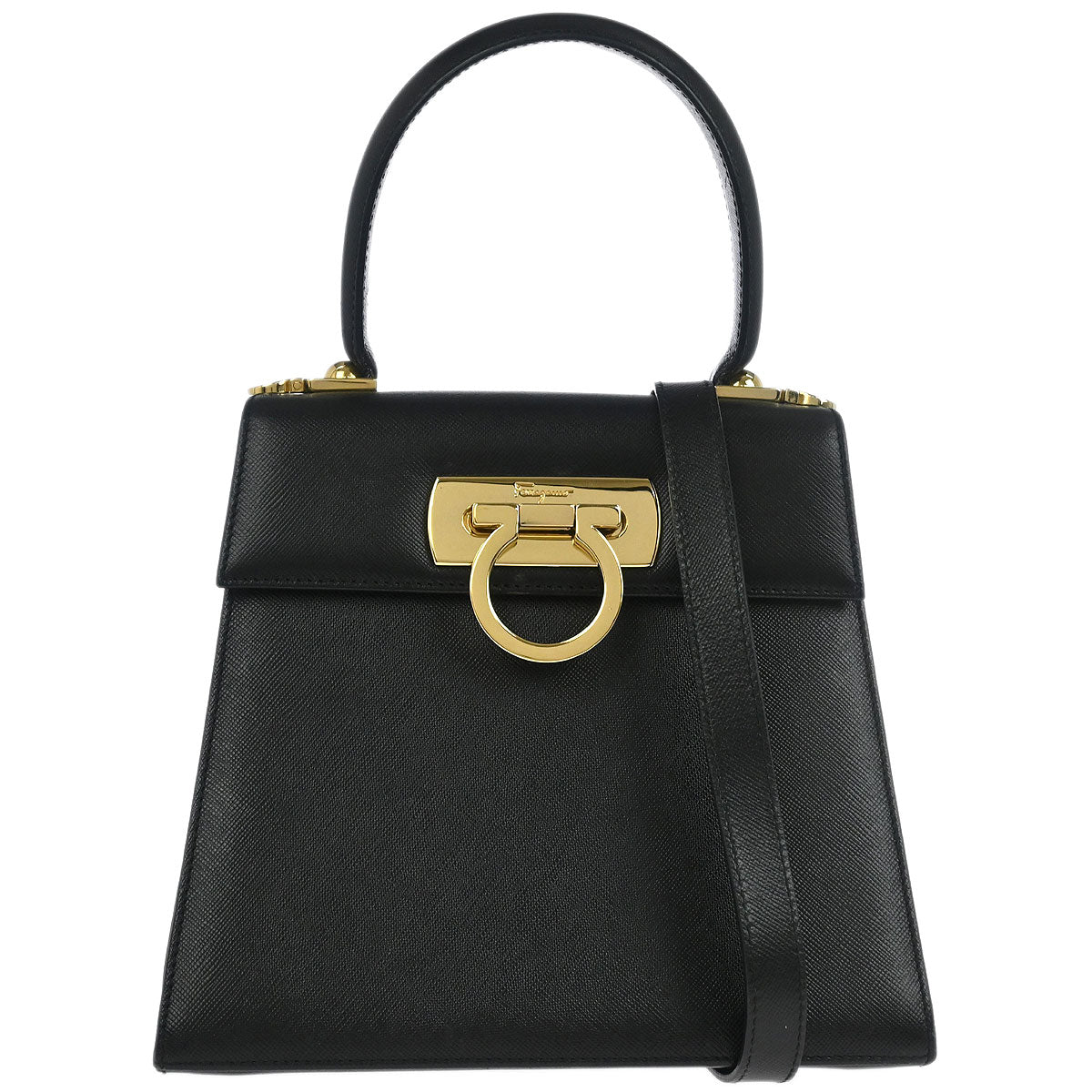 Salvatore Ferragamo Black Gancini 2way Shoulder Handbag