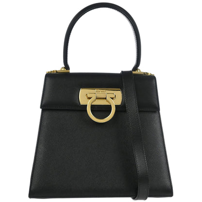 Salvatore Ferragamo Black Gancini 2way Shoulder Handbag